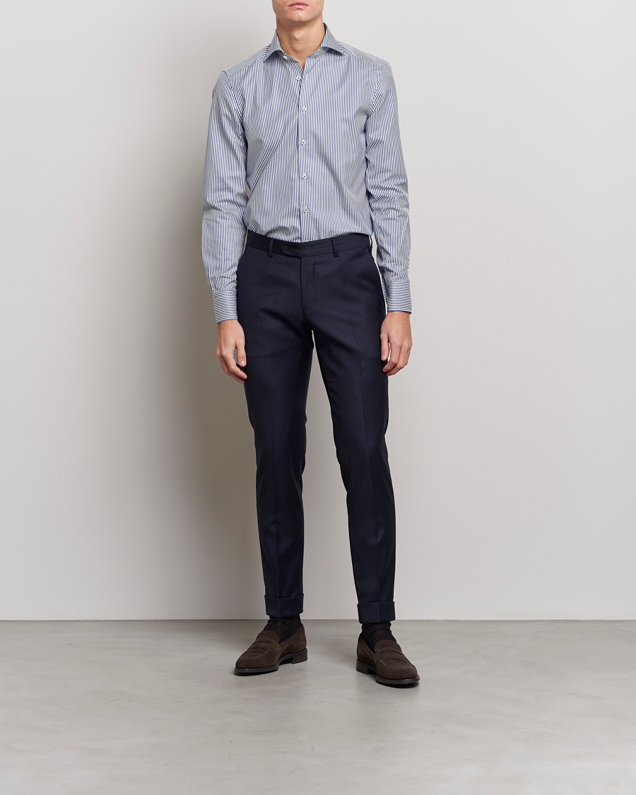 Homme | Chemises | Stenströms | Slimline Stripe Cut Away Shirt Navy