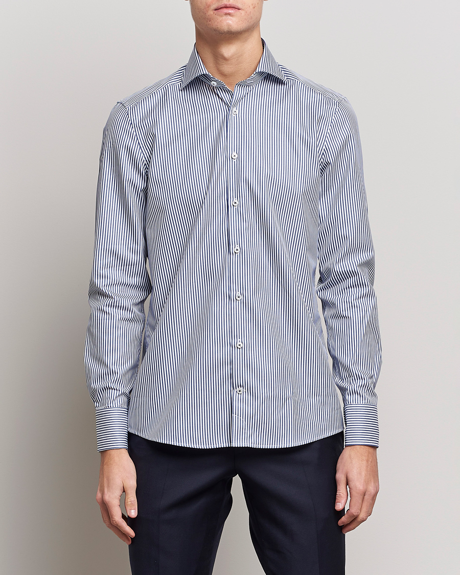 Homme | Chemises | Stenströms | Slimline Stripe Cut Away Shirt Navy