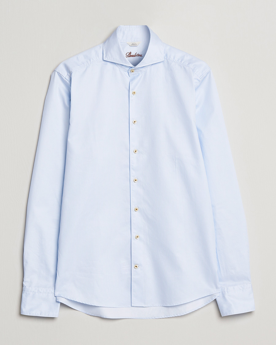 Homme | Chemises | Stenströms | Slimline Pinstriped Casual Shirt Light Blue