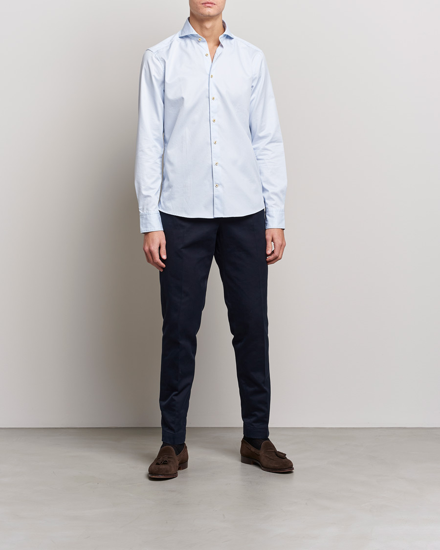 Homme | Chemises | Stenströms | Slimline Pinstriped Casual Shirt Light Blue