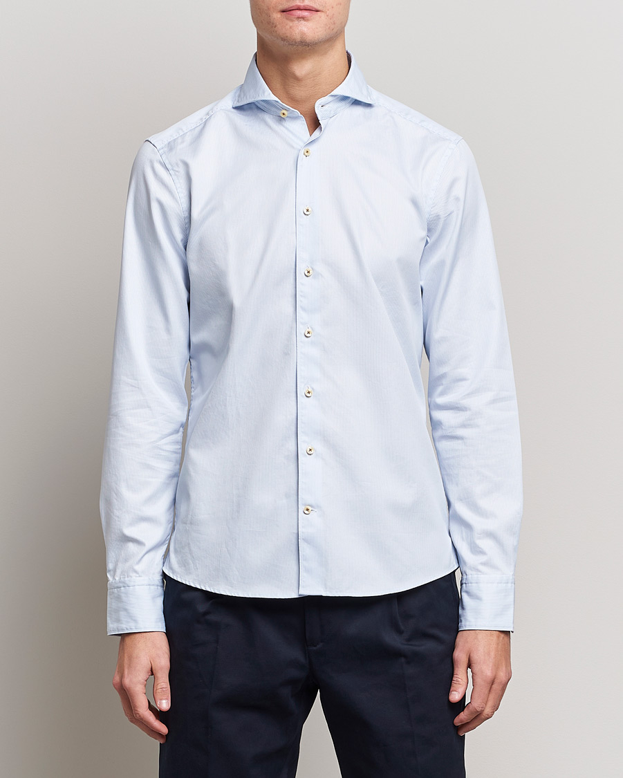 Homme | Chemises | Stenströms | Slimline Pinstriped Casual Shirt Light Blue