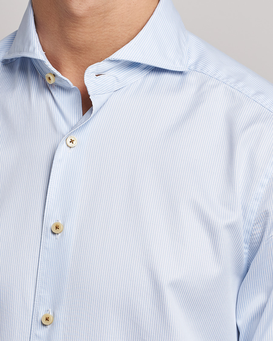 Homme | Chemises | Stenströms | Slimline Pinstriped Casual Shirt Light Blue