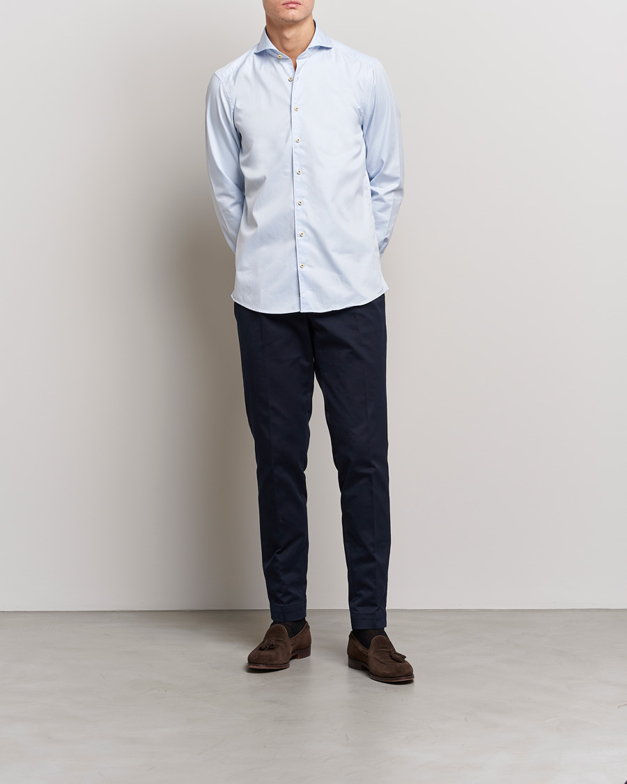 Homme | Chemises | Stenströms | Slimline Washed Cotton Shirt Light Blue