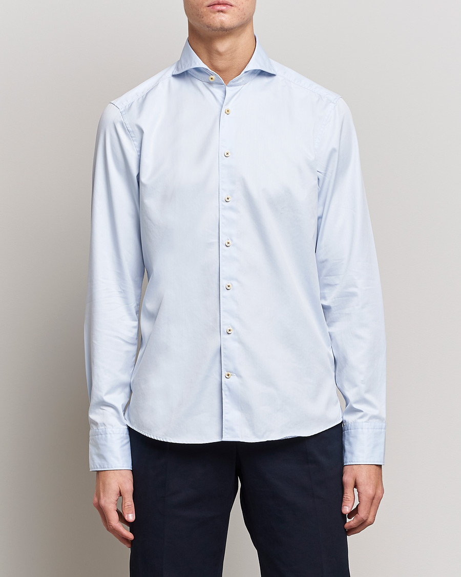 Homme | Chemises | Stenströms | Slimline Washed Cotton Shirt Light Blue
