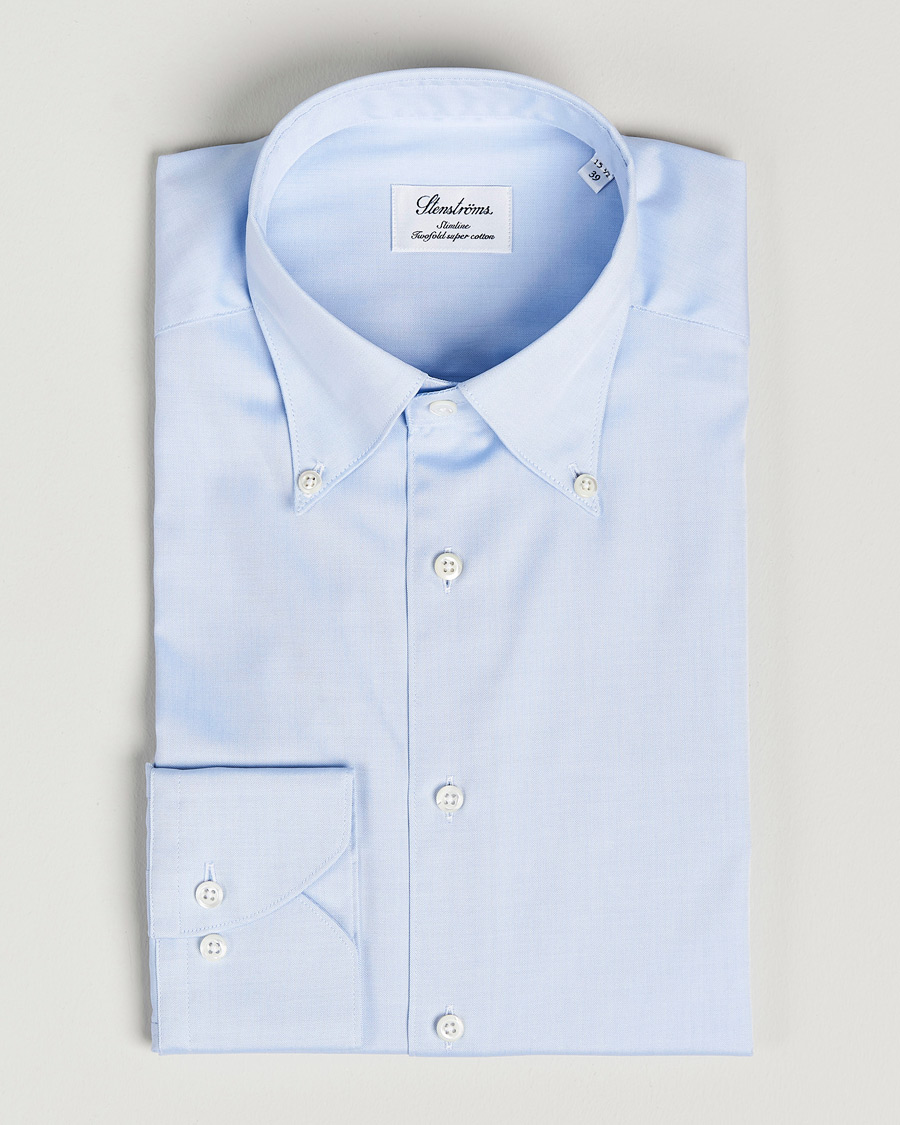 Heren | Overhemden | Stenströms | Slimline Pinpoint Oxford Button Down Shirt Light Blue