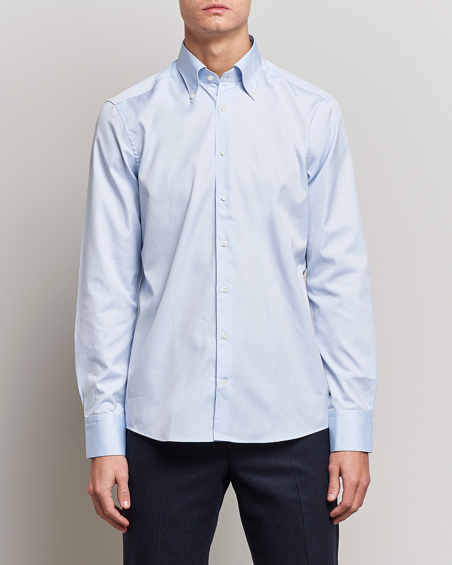 Heren | Overhemden | Stenströms | Slimline Pinpoint Oxford Button Down Shirt Light Blue