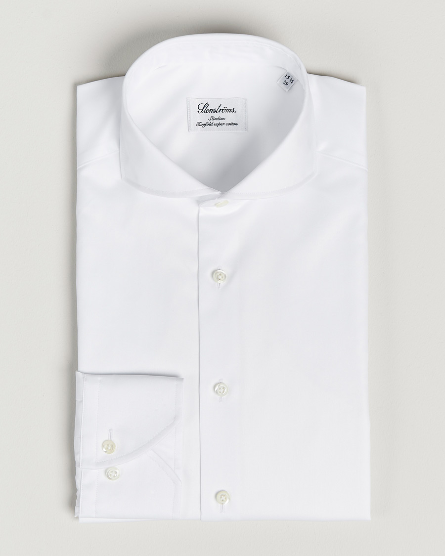 Heren | Overhemden | Stenströms | Slimline Extreme Cut Away Shirt White