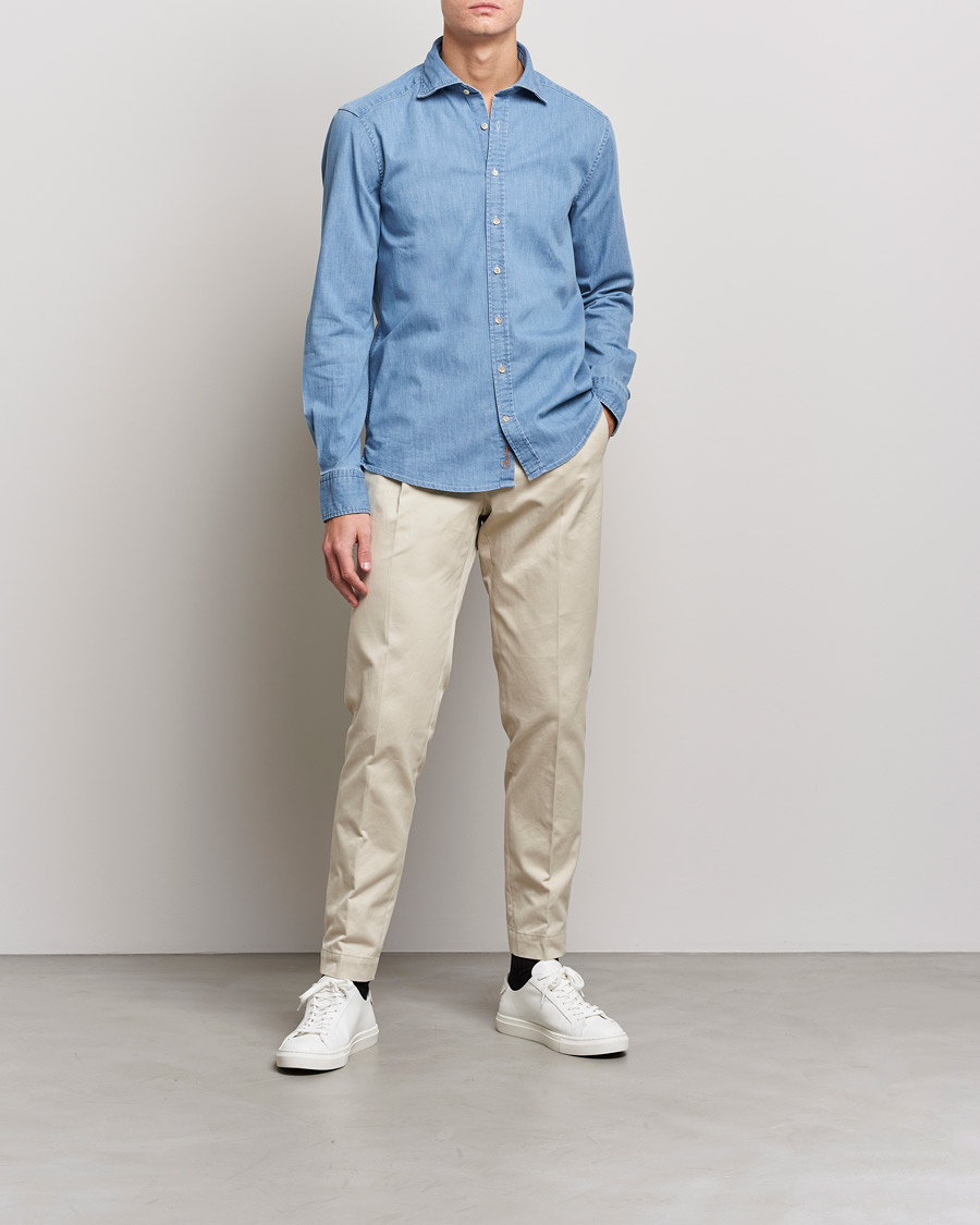 Heren | Overhemden | Stenströms | Slimline Garment Washed Shirt Light Denim