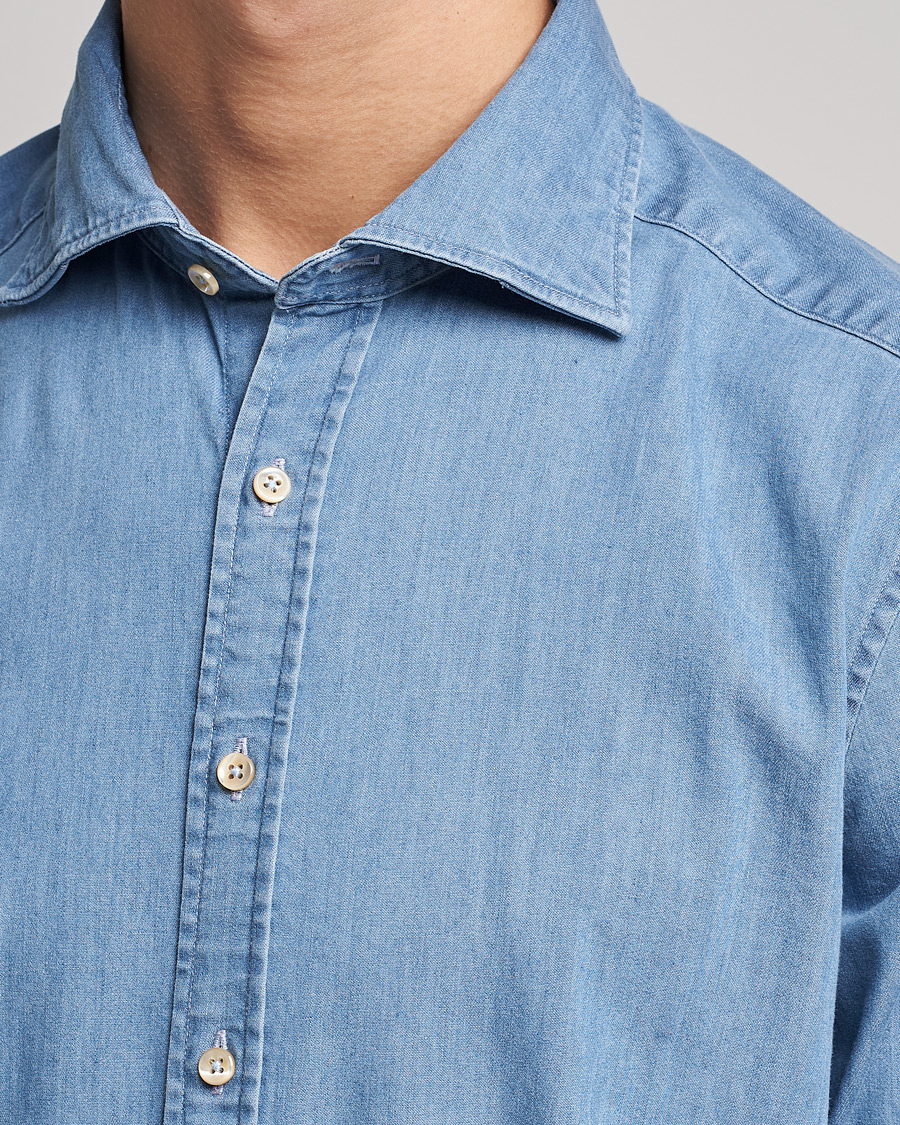 Heren | Overhemden | Stenströms | Slimline Garment Washed Shirt Light Denim