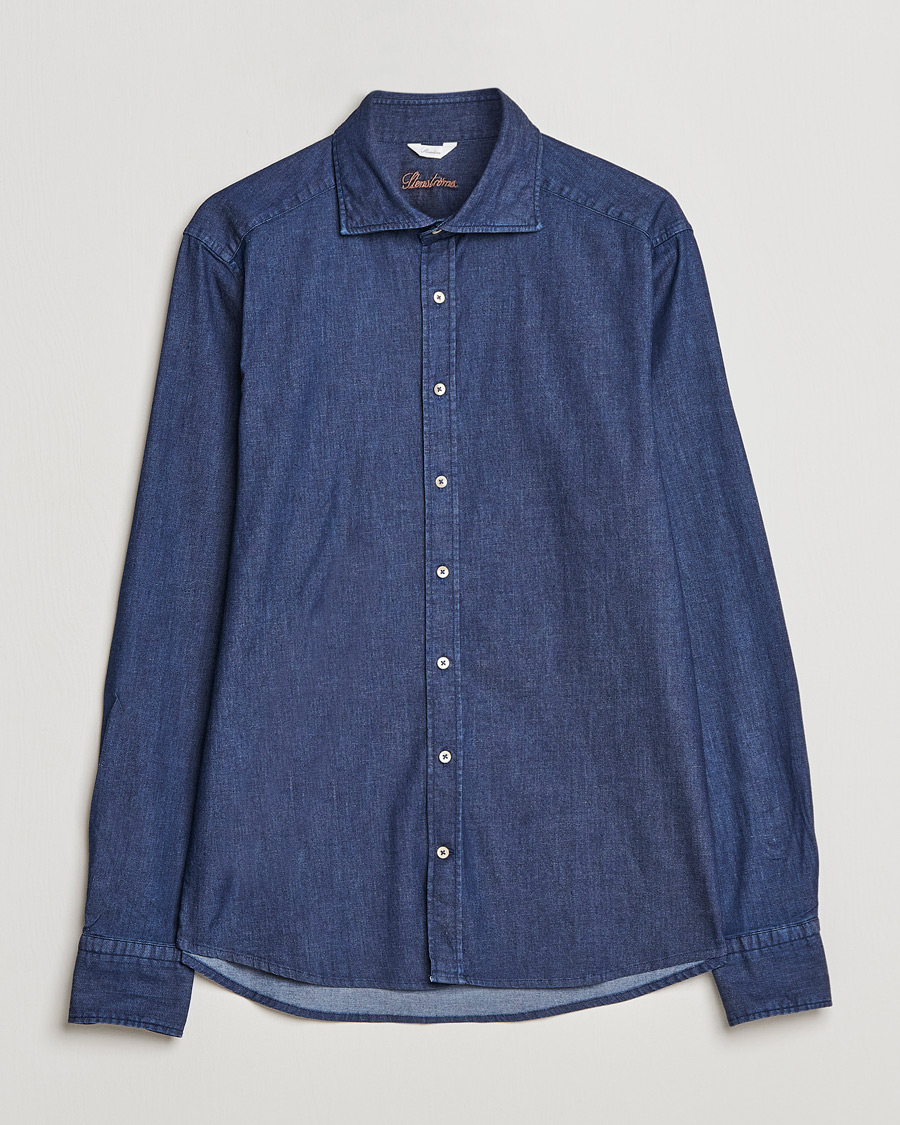 Homme | Chemises | Stenströms | Slimline Garment Washed Shirt Dark Denim