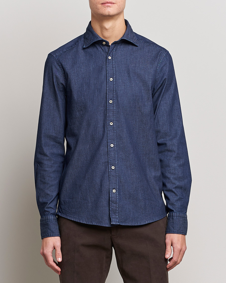 Homme | Chemises | Stenströms | Slimline Garment Washed Shirt Dark Denim