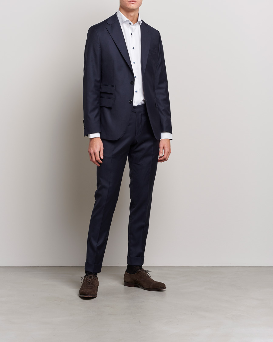 Homme | Chemises | Stenströms | Slimline Micro Check Contrast Shirt White