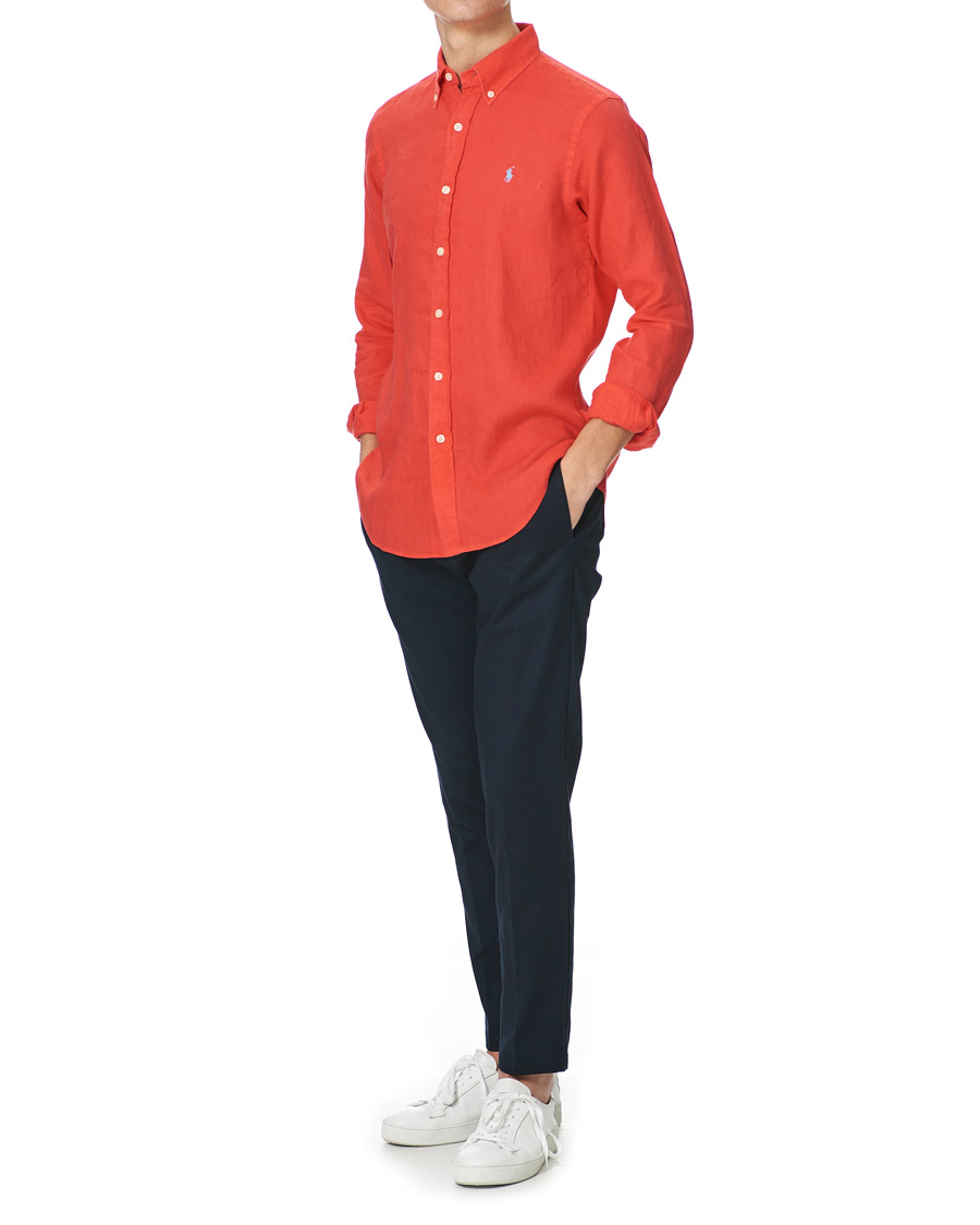 Homme | Chemises | Polo Ralph Lauren | Custom Fit Linen Button Down Shirt Racing Red