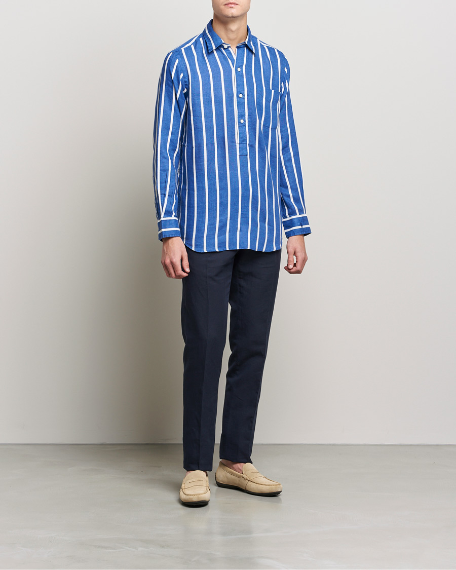 Homme | Chemises | Polo Ralph Lauren | Linen Striped Popover Shirt Navy/White