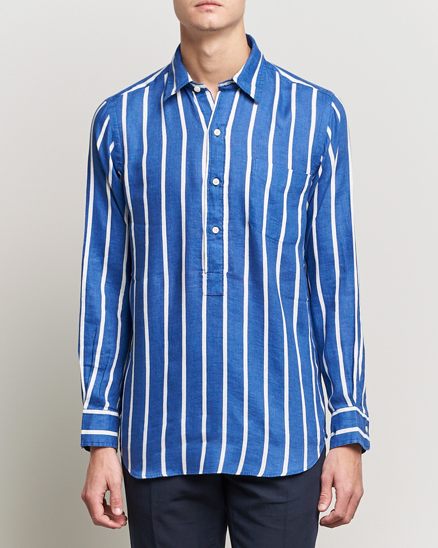 Homme | Chemises | Polo Ralph Lauren | Linen Striped Popover Shirt Navy/White