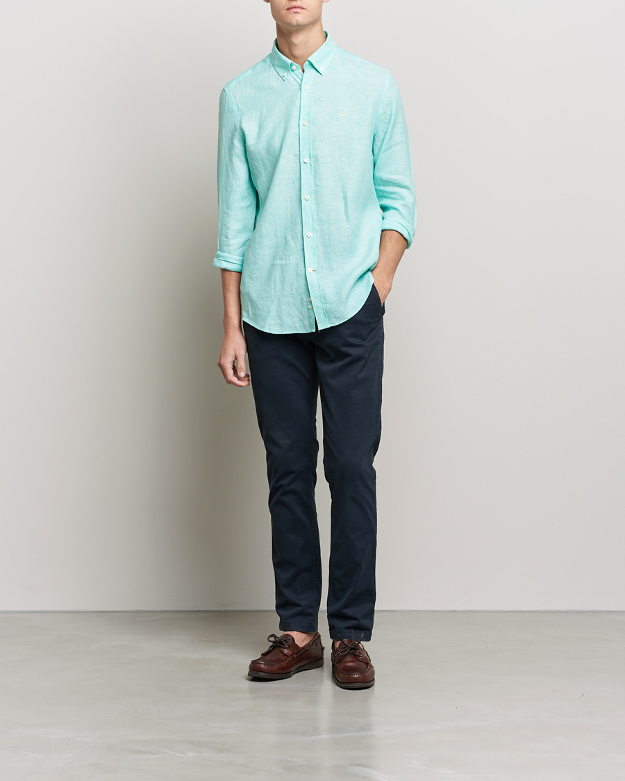 Homme | Chemises | Morris | Douglas Linen Shirt Aqua Green