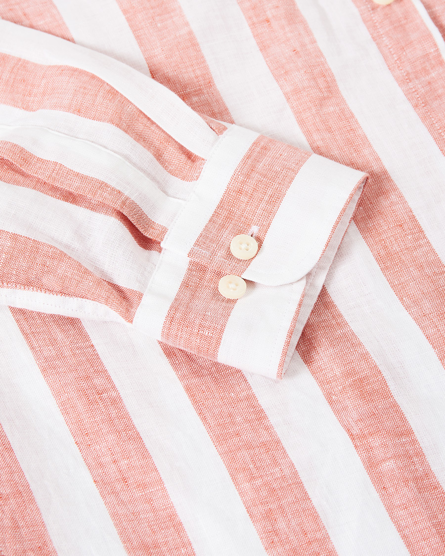 Heren | Overhemden | Morris | Douglas Striped Linen Button Down Shirt Orange