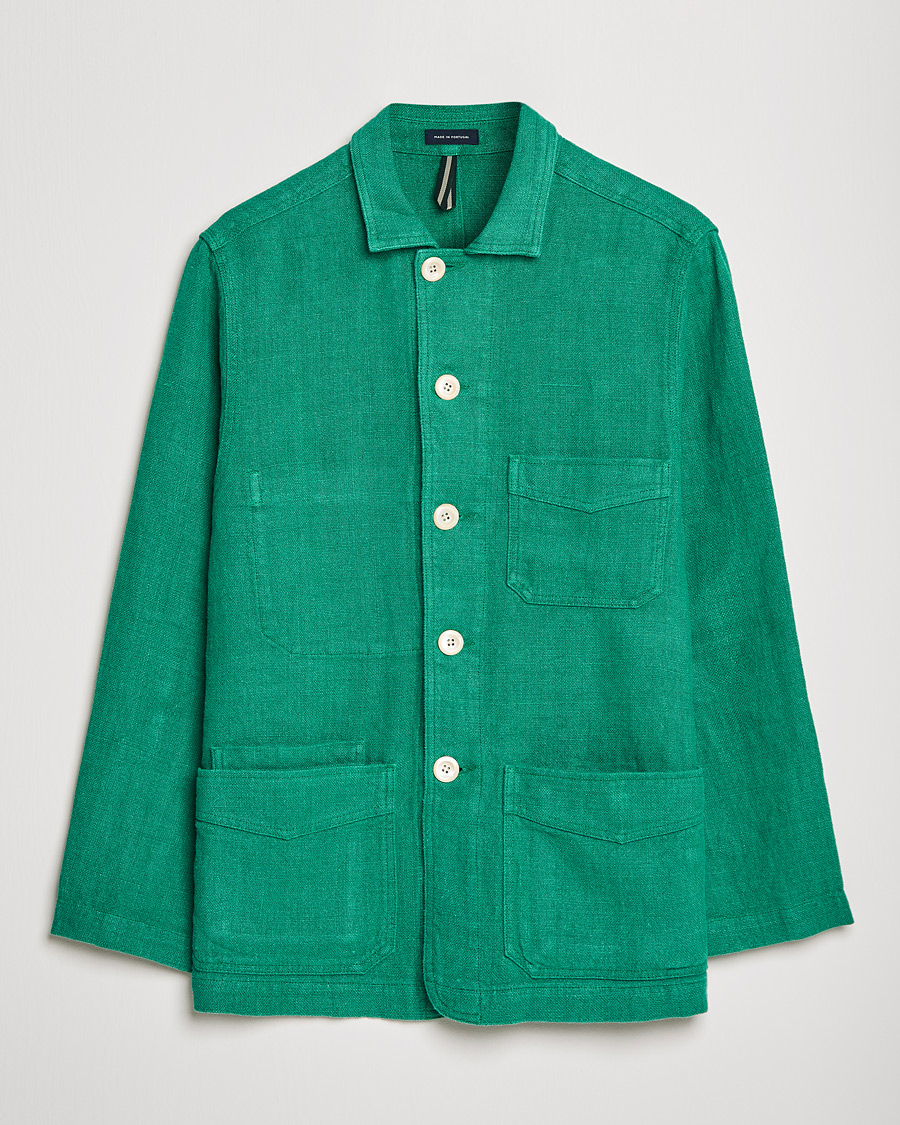 Homme | Manteaux Et Vestes | Drake's | Heavy Japanese Linen Chore Jacket Bright Green