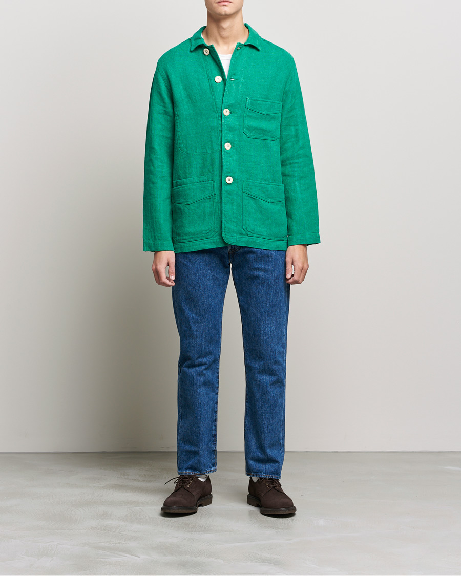 Homme | Manteaux Et Vestes | Drake's | Heavy Japanese Linen Chore Jacket Bright Green