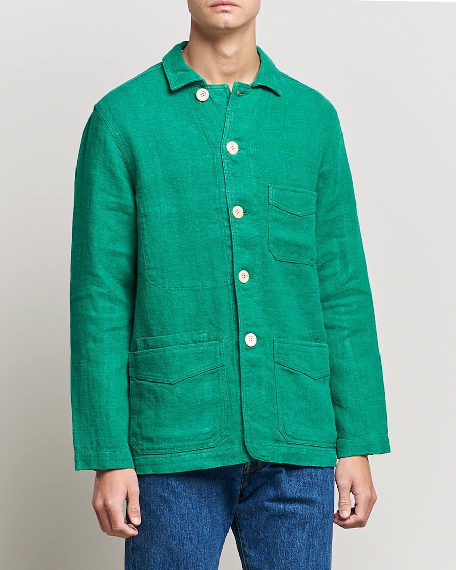 Homme | Manteaux Et Vestes | Drake's | Heavy Japanese Linen Chore Jacket Bright Green