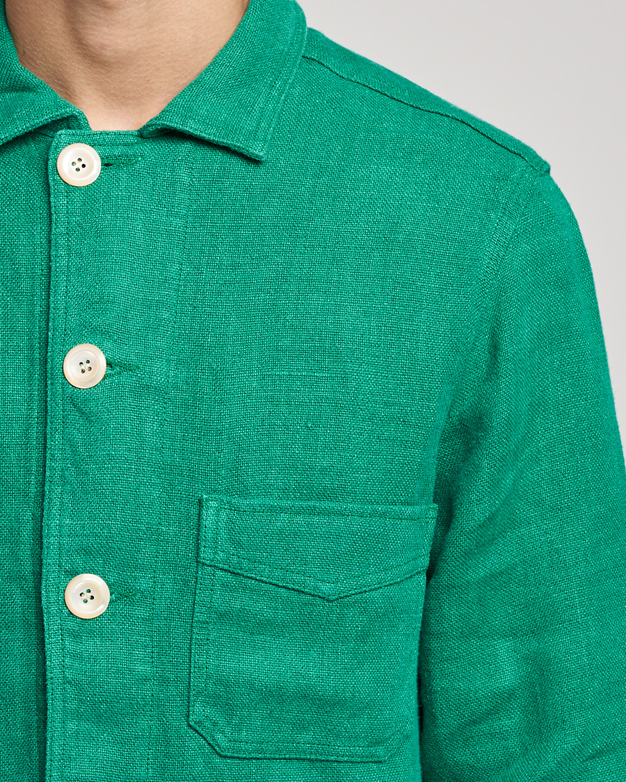 Homme | Manteaux Et Vestes | Drake's | Heavy Japanese Linen Chore Jacket Bright Green
