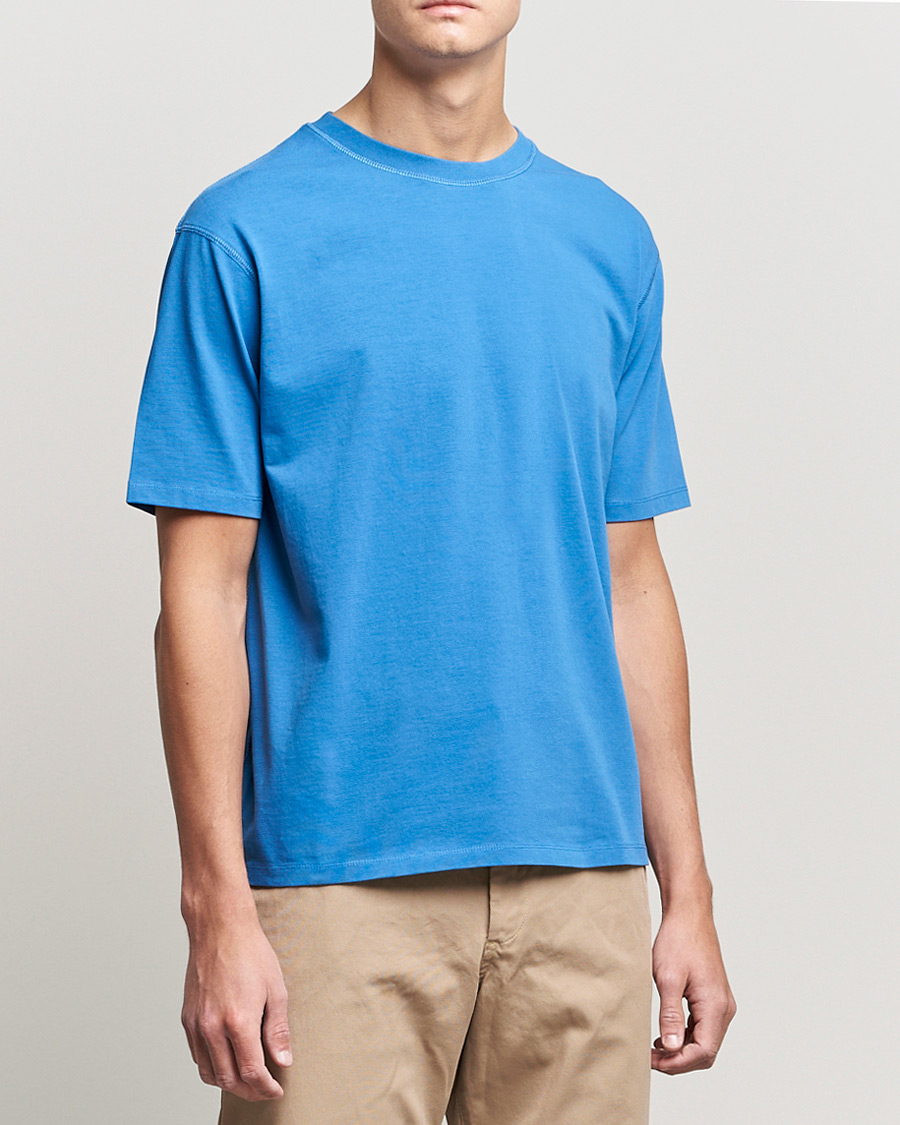 Homme | T-shirts | Drake's | Cotton Hiking Tee Blue