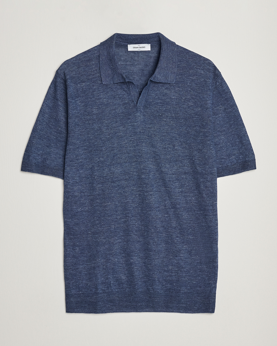 Homme | Polos | Gran Sasso | Knitted Linen Polo Navy Melange