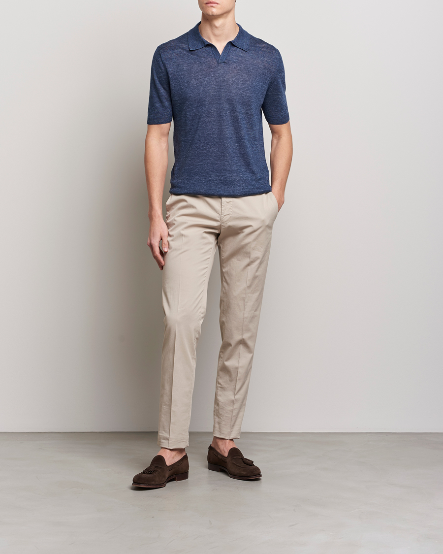Homme | Polos | Gran Sasso | Knitted Linen Polo Navy Melange