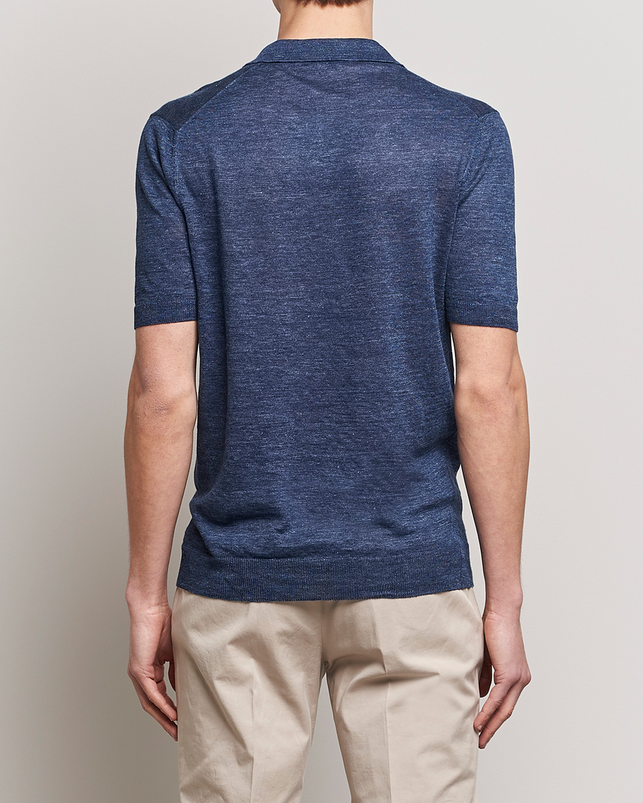 Homme | Polos | Gran Sasso | Knitted Linen Polo Navy Melange