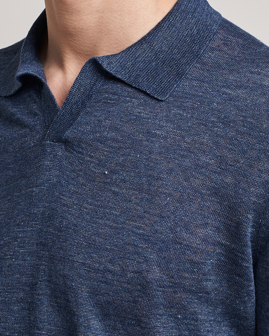 Homme | Polos | Gran Sasso | Knitted Linen Polo Navy Melange