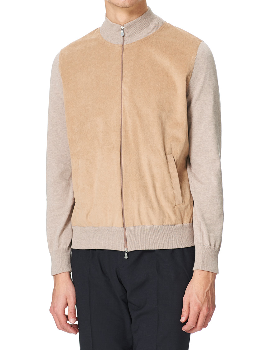 Heren | Truien | Gran Sasso | Knitted Cotton/Alcantara Full Zip Cream