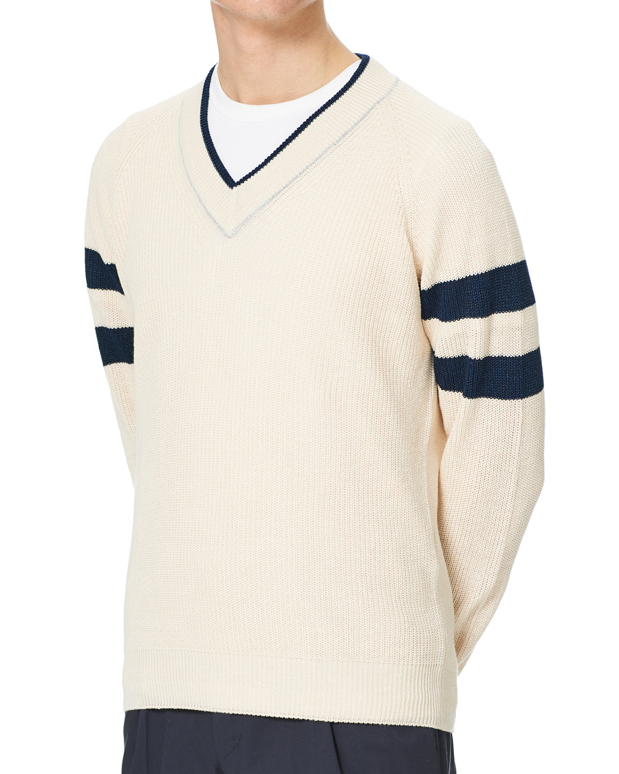 Homme | Pulls Et Tricots | Gran Sasso | Linen/Cotton Cricket V-Neck Sweater White