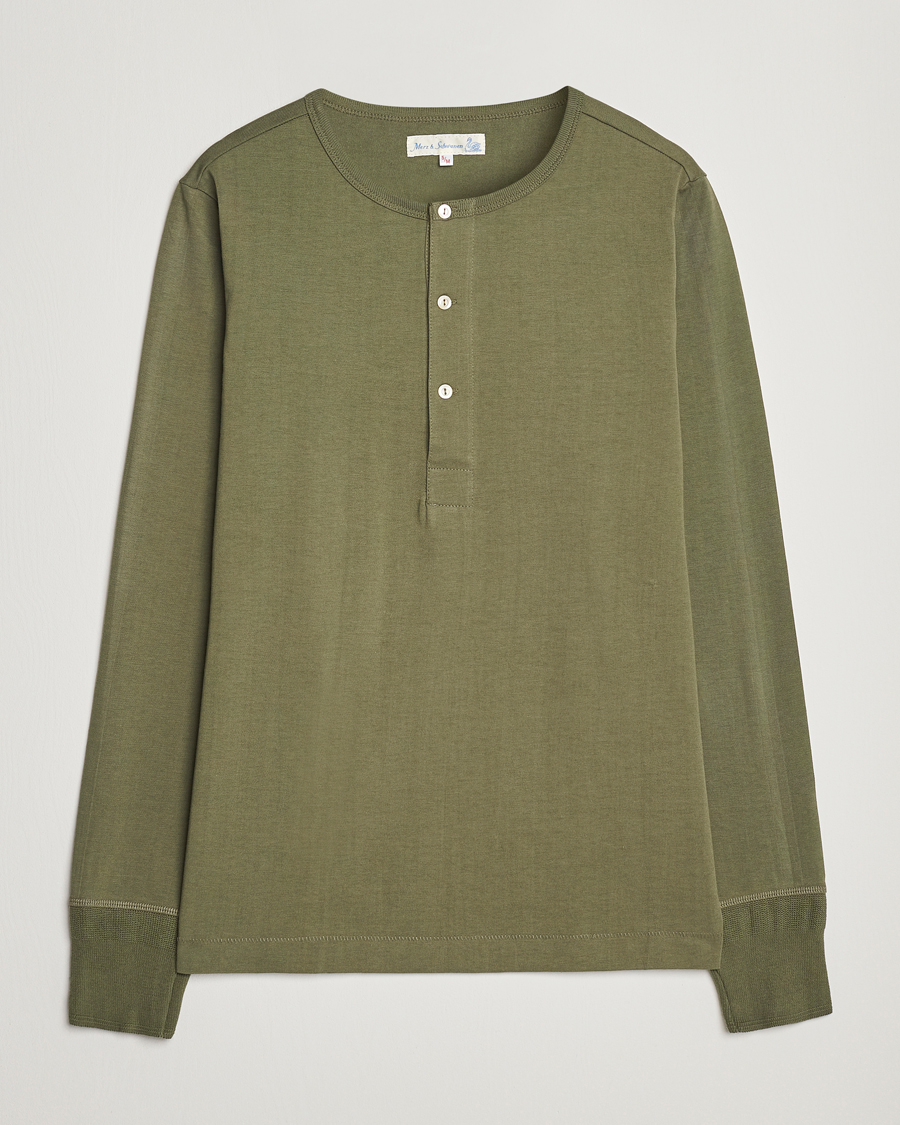 Homme | T-shirts | Merz b. Schwanen | Classic Organic Cotton Henley Sweater Army