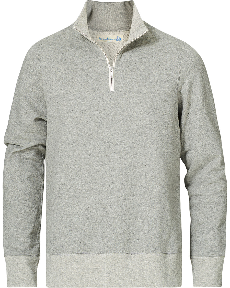 Homme | Pulls Et Tricots | Merz b. Schwanen | Organic Cotton Half Zip Sweat Grey Mel