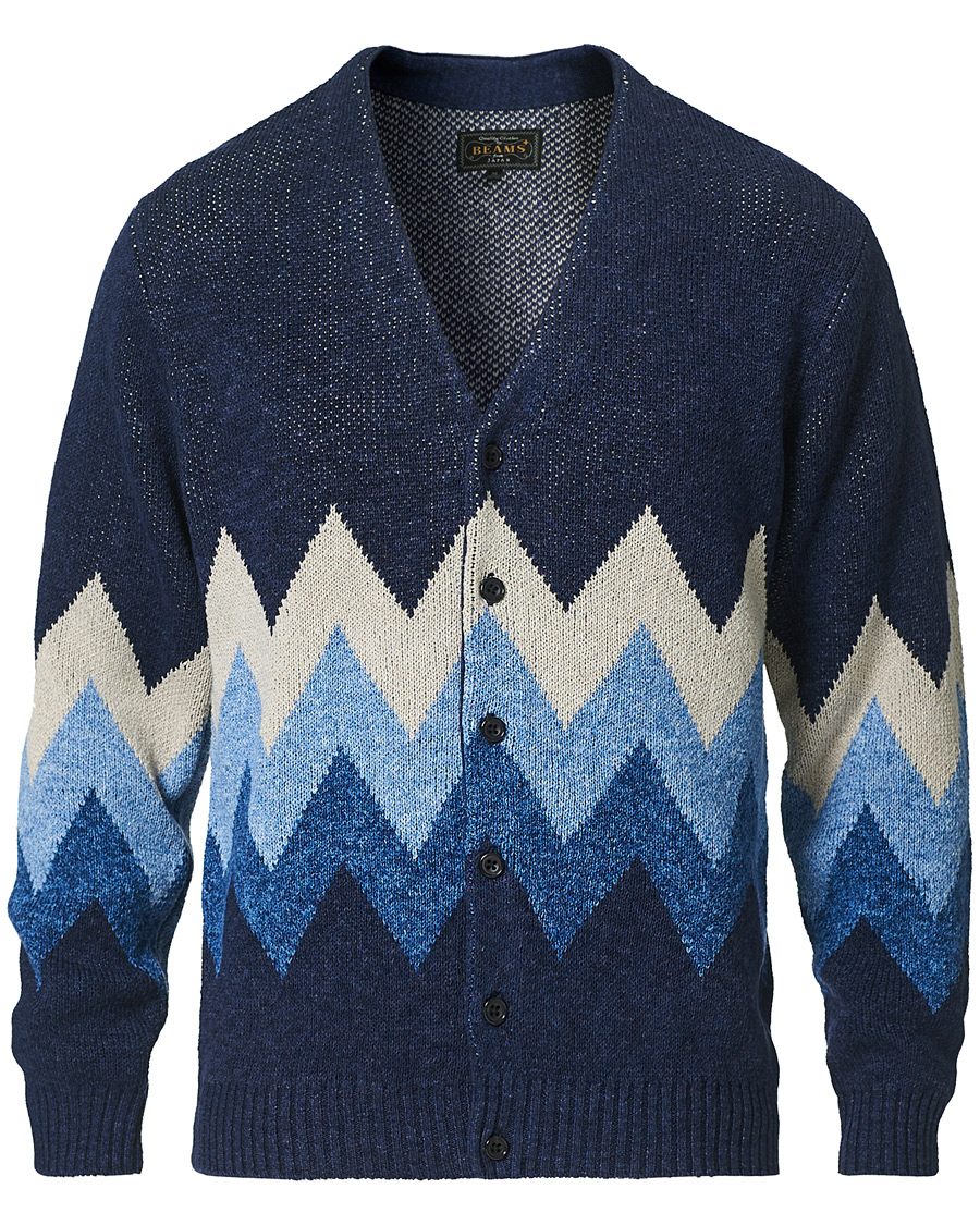 Heren | Truien | BEAMS PLUS | Jacquard Cardigan Indigo Blue