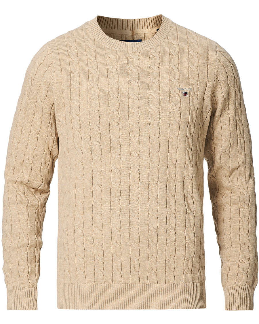 Heren | Truien | GANT | Cotton Cable Crew Neck Pullover Sand Melange