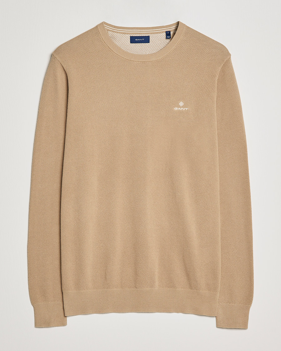 Heren | Truien | GANT | Cotton Pique Crew Neck Pullover Dark Khaki