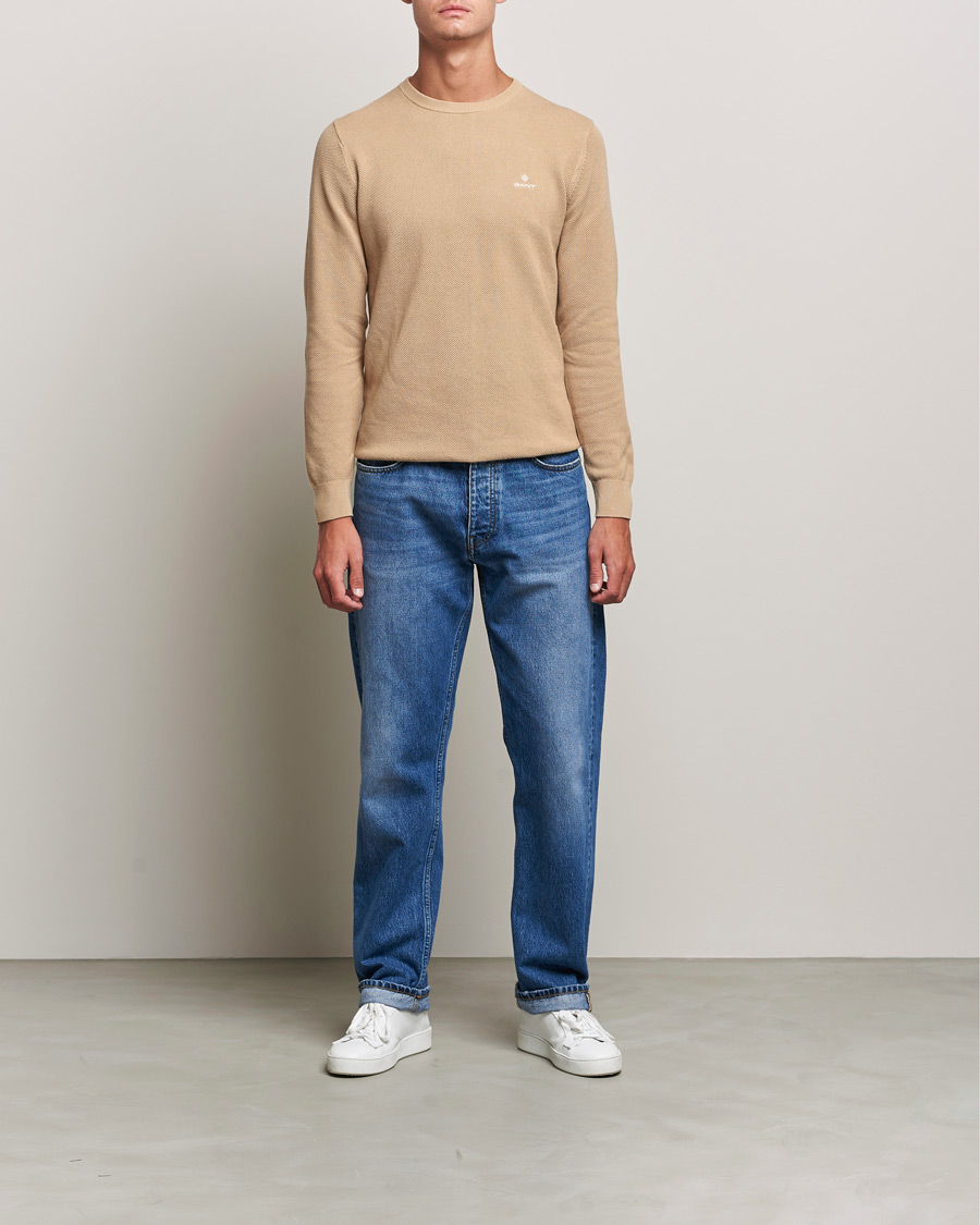 Heren | Truien | GANT | Cotton Pique Crew Neck Pullover Dark Khaki