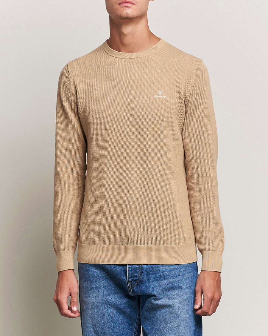 Heren | Truien | GANT | Cotton Pique Crew Neck Pullover Dark Khaki
