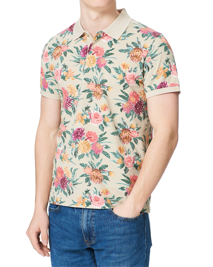 Homme | Polos | GANT | Dalia Printed Flower Polo Plaza Taupe