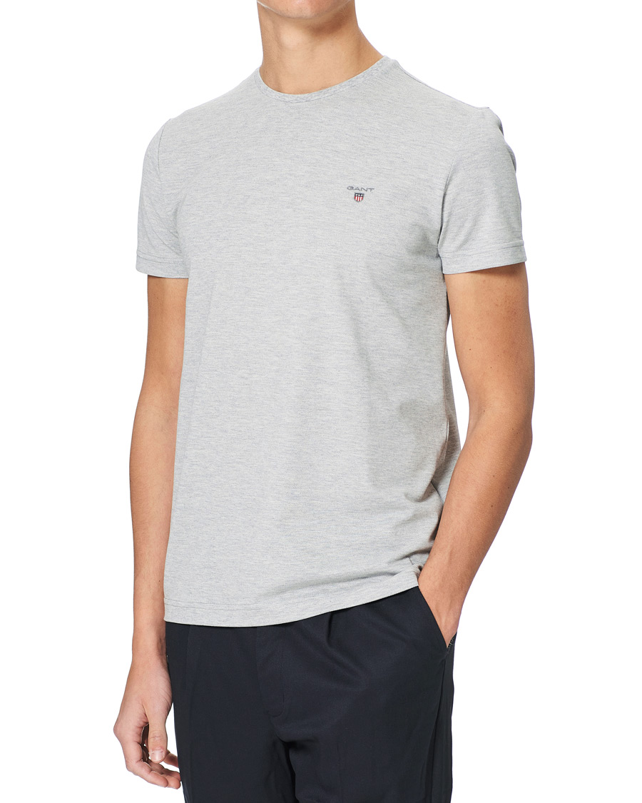 Heren | T-shirts | GANT | Cotton Pique Crew Neck Tee Grey Melange