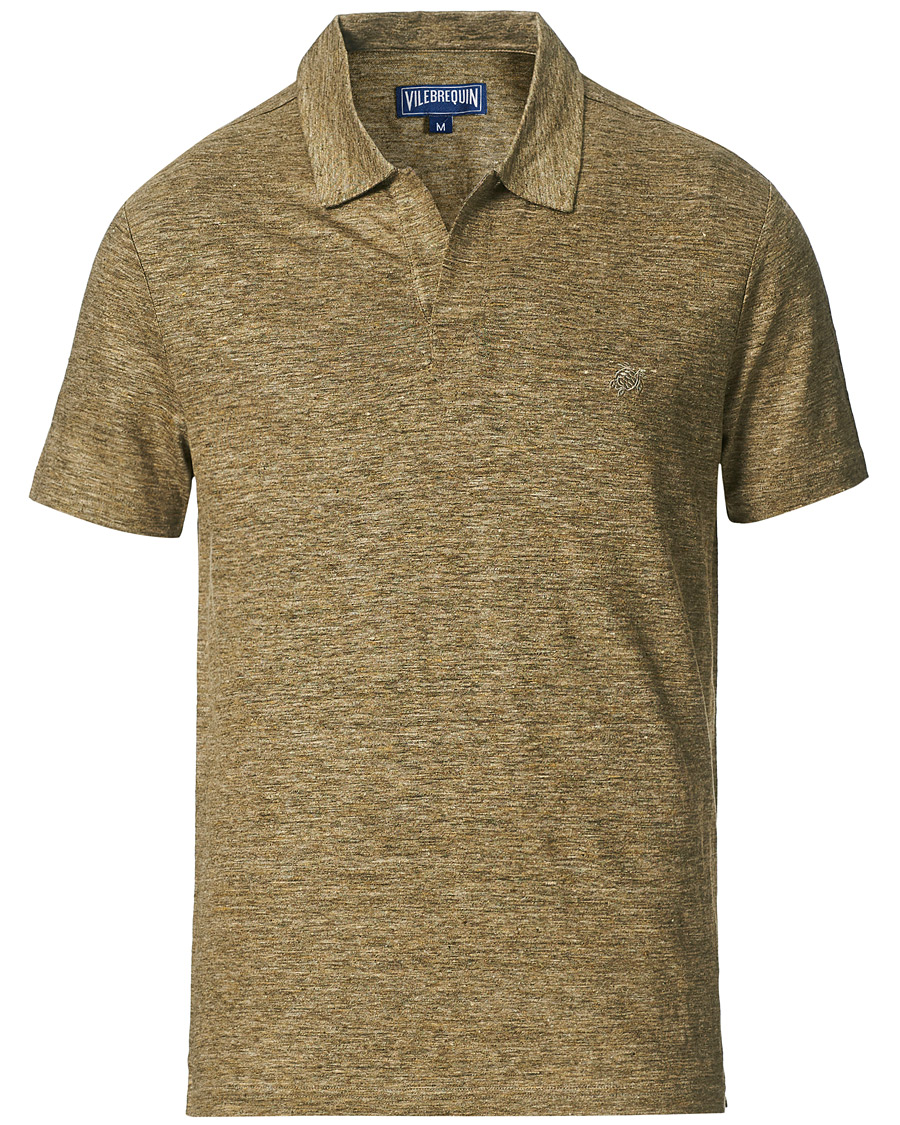 Homme | Polos | Vilebrequin | Jersey Linen Polo Olive Chine