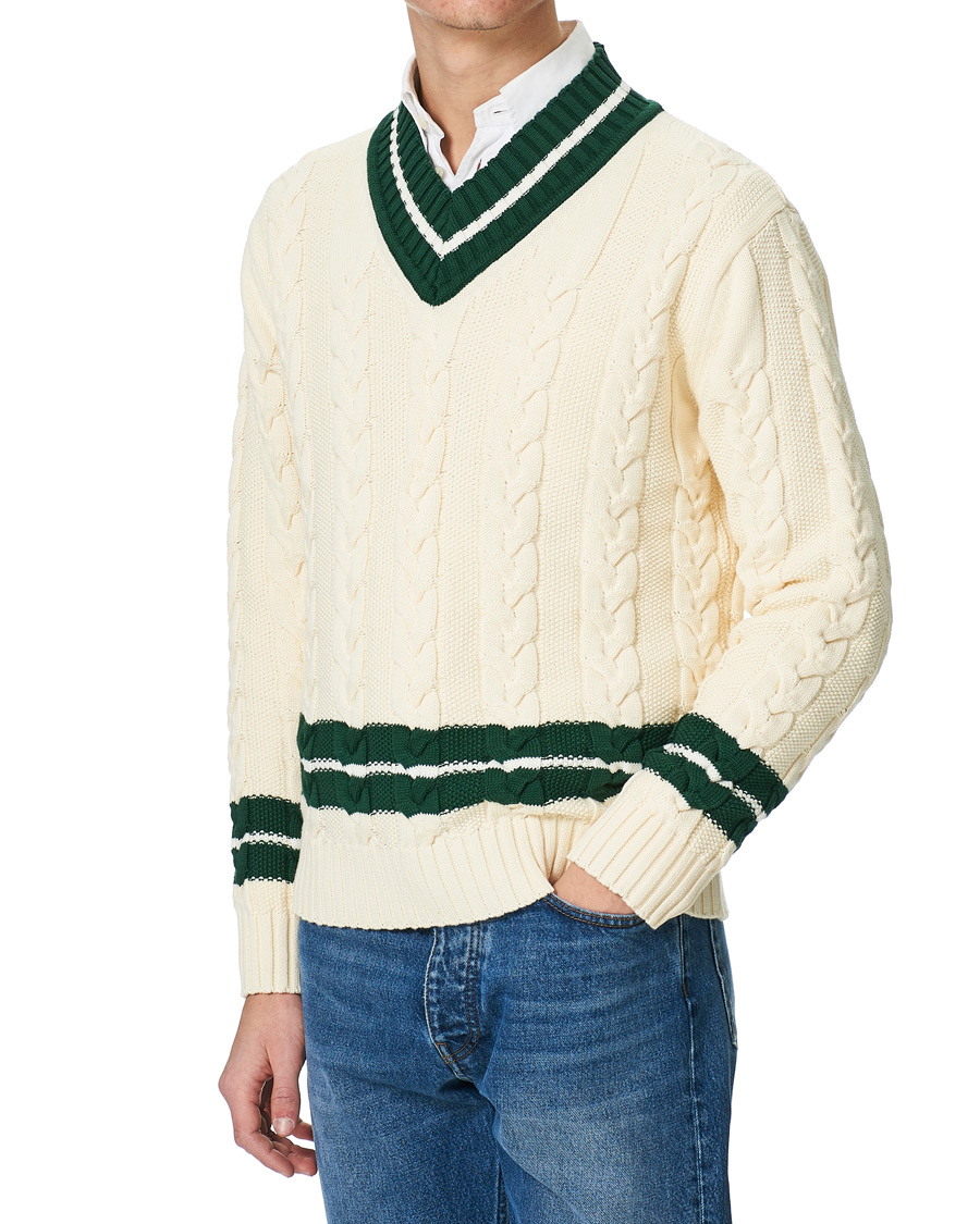 Homme | Pulls Et Tricots | Baracuta | Cotton Cable V-Neck Off White