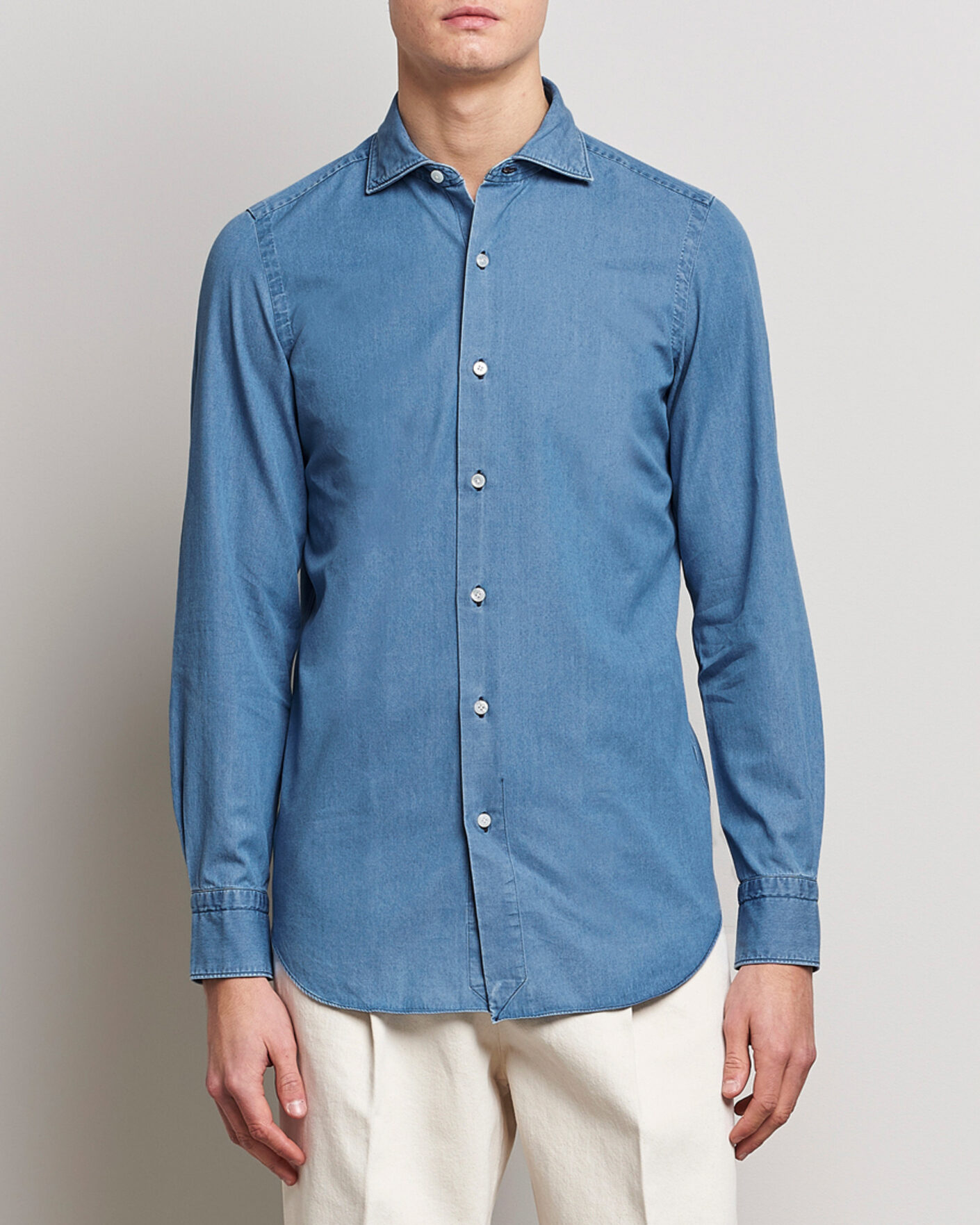 Heren | Overhemden | Finamore Napoli | Milano Slim Denim Shirt Light Indigo