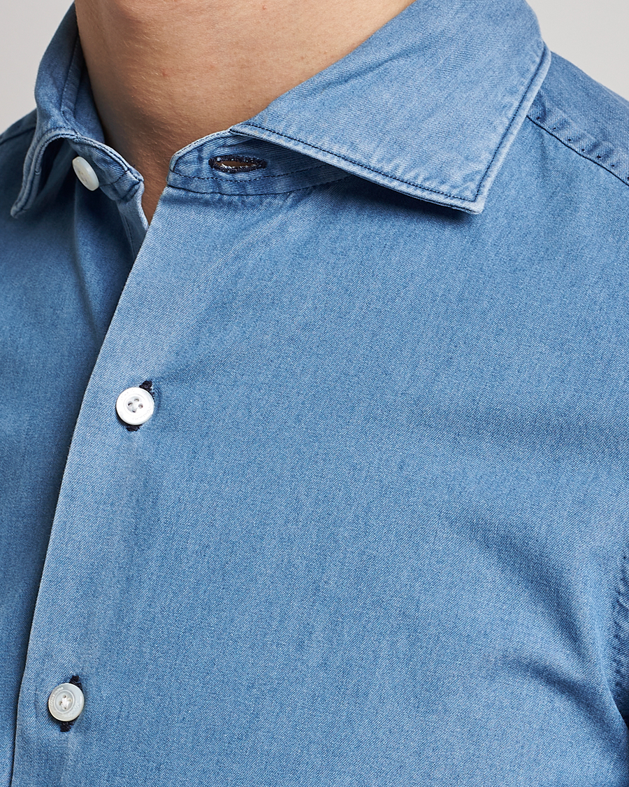 Homme | Chemises | Finamore Napoli | Milano Slim Denim Shirt Light Indigo