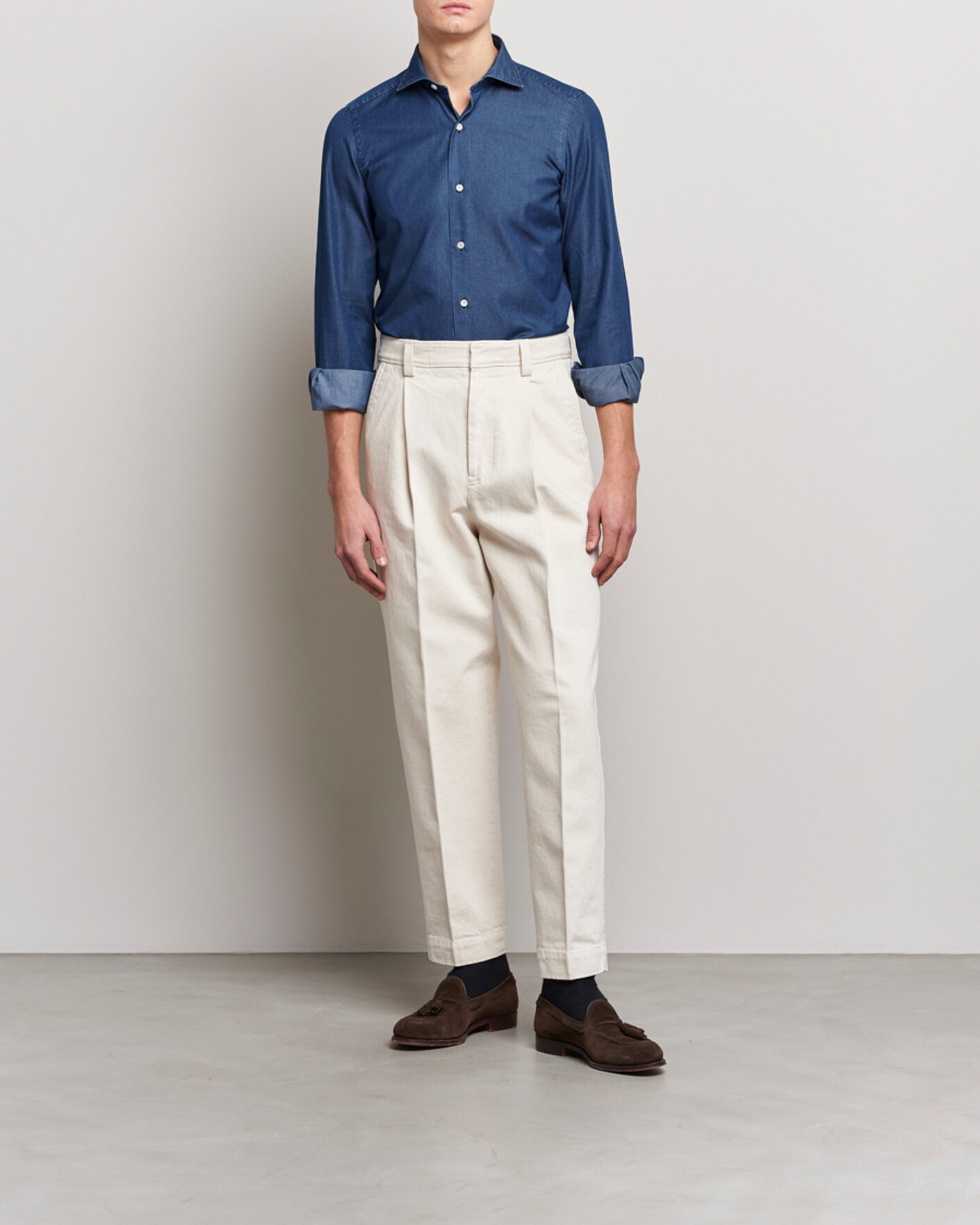 Heren | Overhemden | Finamore Napoli | Milano Slim Denim Shirt Dark Indigo