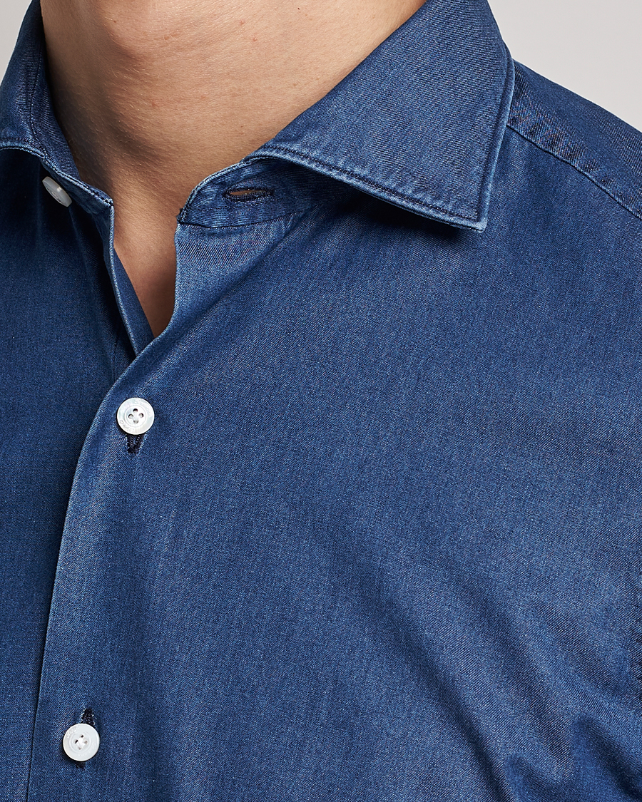 Heren | Overhemden | Finamore Napoli | Milano Slim Denim Shirt Dark Indigo