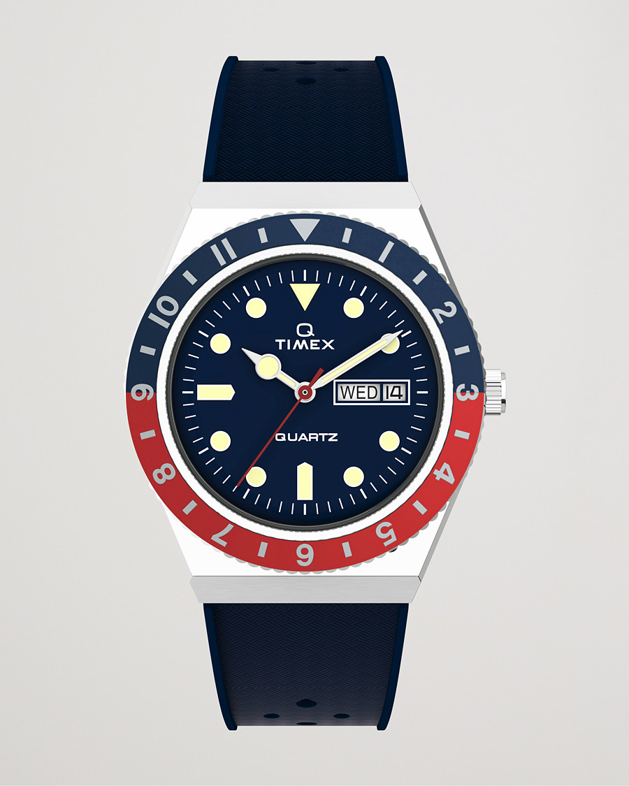 Heren | Timex Q Diver 38mm Rubber Strap Blue/Red | Timex | Q Diver 38mm Rubber Strap Blue/Red
