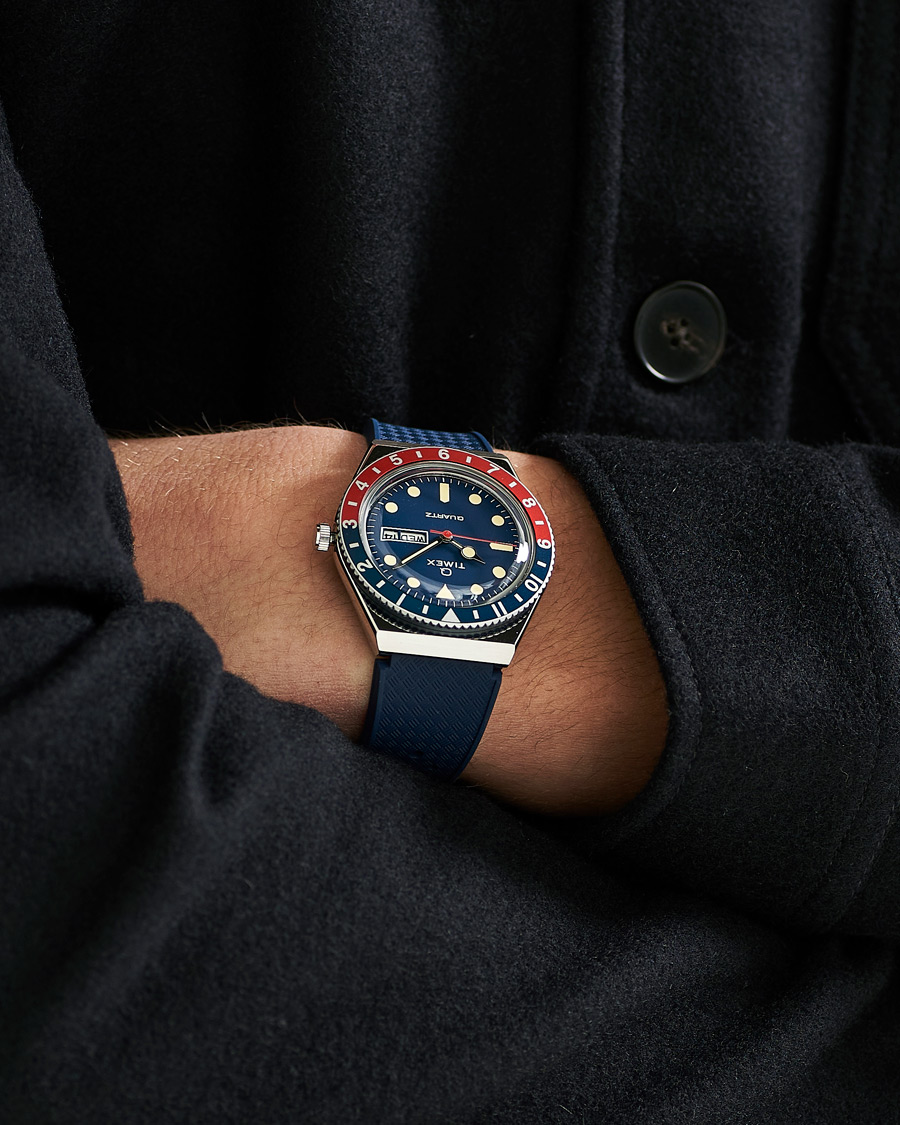 Homme | Timex Q Diver 38mm Rubber Strap Blue/Red | Timex | Q Diver 38mm Rubber Strap Blue/Red