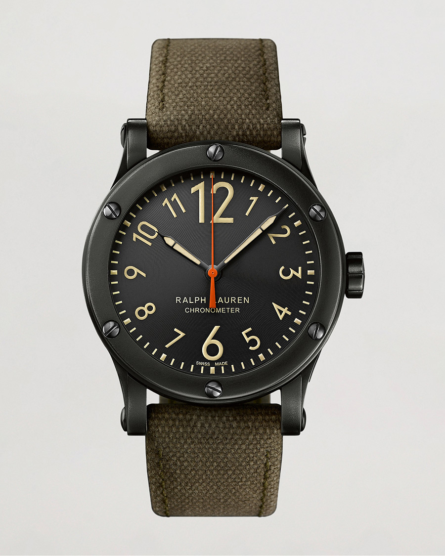 Heren | Polo Ralph Lauren 45mm Safari Chronometer Black Steel/Canvas Strap | Polo Ralph Lauren | 45mm Safari Chronometer Black Steel/Canvas Strap